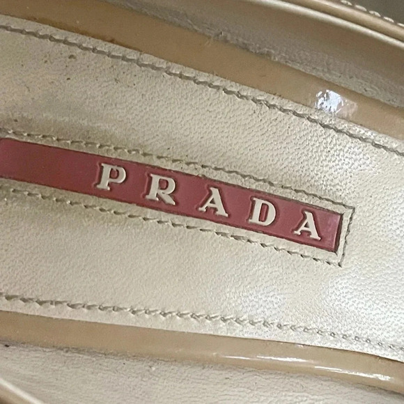 PRADA Patent Leather Peep Toe Wedges in Beige/Nude | EU 38 / US 8 | 3KZ037 - Picture 14 of 16